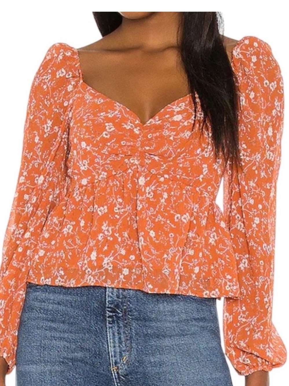 ASTR The Label Orange Sweetheart Blouse